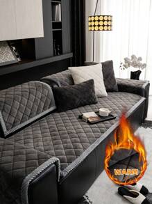 1 vỏ đệm ghế sofa mùa đông bằng vải nhung dày, tấm lót ghế sofa ấm áp họa tiết kẻ sọc hình thoi, tấm bảo vệ ghế sofa chống trầy xước thân thiện với vật nuôi, đồ trang trí nhà có thể giặt bằng máy, phù hợp với ghế sofa kết hợp hình chữ L và ghế sofa 1/2/3/4 chỗ ngồi (bán riêng) - Màu xám đen - Xem 1