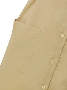 ZANZEA Women Lapel Neck Buttons Short Sleeve Pockets Tunic Dress Casual Cargo Short Dresses - 卡其色 - 查看 7