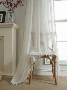 Bubaba 1 tấm rèm trang trí bằng vải lanh màu be thủ công, tua rua thêu tối giản theo phong cách Bohemian, rèm che nắng cho phòng ngủ, khách sạn, lễ kỷ niệm, thích hợp cho phòng ngủ, phòng ăn, nhà bếp, phòng khách, phòng trẻ em, mọi mùa - Màu be - Xem 10