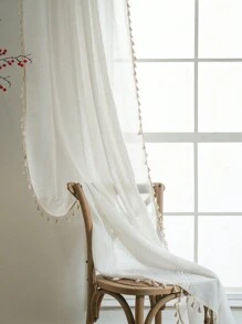 Bubaba 1 tấm rèm trang trí bằng vải lanh màu be thủ công, tua rua thêu tối giản theo phong cách Bohemian, rèm che nắng cho phòng ngủ, khách sạn, lễ kỷ niệm, thích hợp cho phòng ngủ, phòng ăn, nhà bếp, phòng khách, phòng trẻ em, mọi mùa - Màu be - Xem 11