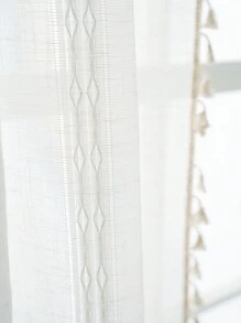 Bubaba 1 tấm rèm trang trí bằng vải lanh màu be thủ công, tua rua thêu tối giản theo phong cách Bohemian, rèm che nắng cho phòng ngủ, khách sạn, lễ kỷ niệm, thích hợp cho phòng ngủ, phòng ăn, nhà bếp, phòng khách, phòng trẻ em, mọi mùa - Màu be - Xem 6