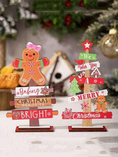 1件圣诞装饰品 - 鲁道夫木制摆件，彩色字母木制中心装饰品，适用于节日餐桌装饰、圣诞家居桌面装饰、老人雪人木制摆件、节日装饰、冬季房间装饰、圣诞家居装饰、圣诞礼物、圣诞装饰品