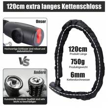 120cm Bicycle Lock High Security, Chain Lock Bicycle Made Of 6mm Hardened Steel, Long Bicycle Lock With 2 Keys, Children's Bicycle Lock For Bicycles, Motorcycles, Scooters, E-Bikes - 黑色 - 查看 2