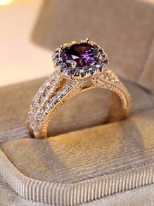 Vanel 1 pieza Anillo elegante y lujoso con piedra de circonita púrpura y garra rayada, joyería de regalo de boda/dama de honor brillante