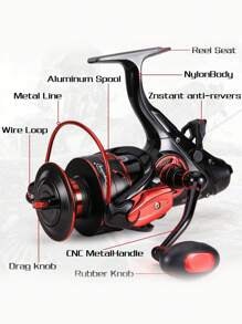 SOUGAYILANG Carp Spinning Fishing Reel 5.5:1/4.7:1 Gear Ratio 13+1 Stainless Steel BB Bait Feeder - Red - View 4