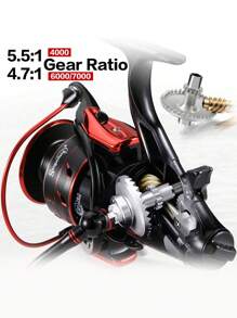 SOUGAYILANG Carp Spinning Fishing Reel 5.5:1/4.7:1 Gear Ratio 13+1 Stainless Steel BB Bait Feeder - Red - View 3