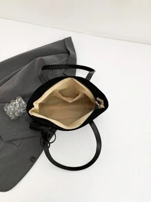 母女两件套零钱包，复古纯色大容量休闲单肩托特包，磨砂麂皮大包，撞色休闲托特包，磨砂纯色大包，优雅多功能通勤女士托特包 - 黑色 - 查看 8