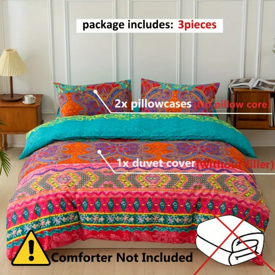 Bedding Bohemian Full Rainbow Down Duvet Cover Set Soft And