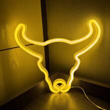 1pc 11.1x9.9in (Approx. 28x25.3cm) USB/Battery Powered LED Neon Sign Pink Bull Head Wall Decor, Suitable For Bedroom, Room, Wedding, Bar, Cow Party Decoration, Blue - Multicolor - View 11