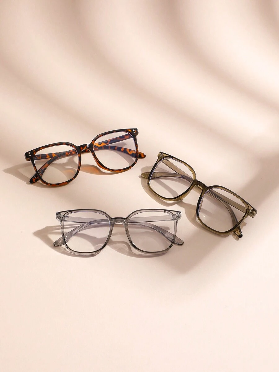 Bộ 3 kính dành cho nữ, kính Ray không cần toa cỡ lớn, gọng kính đọc sách, máy tính, mọi mùa, phù hợp với khuôn mặt tròn/to - màu đen - Xem 1