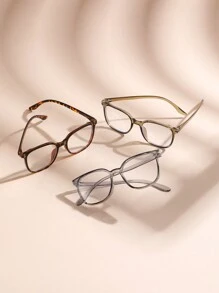 Bộ 3 kính dành cho nữ, kính Ray không cần toa cỡ lớn, gọng kính đọc sách, máy tính, mọi mùa, phù hợp với khuôn mặt tròn/to - màu đen - Xem 2