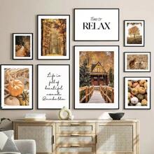 1pc Wall Arts Posters Optional Frame Animals Travel Modern Quotes Frameless Harvest Autumn Pumpkin Squirrel Fall Wall Art Canvas Painting Nordic Posters And Prints Wall Pictures For Living Room Decoration ,Wall Art With Frame