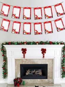 Set de 12 marcos decorativos navideños en estilo rojo, con diseño de muñeco de nieve y Papá Noel - Marcos de fotos de cartón para colgar en la pared, decoración DIY de árbol de Navidad, regalos navideños - Rojo - Ver 1