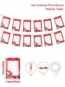 Set de 12 marcos decorativos navideños en estilo rojo, con diseño de muñeco de nieve y Papá Noel - Marcos de fotos de cartón para colgar en la pared, decoración DIY de árbol de Navidad, regalos navideños - Rojo - Ver 3