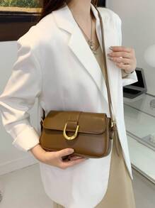 时尚 PU 皮革单肩包、潮流腋下包、女士优雅手提包和钱包 - 咖啡棕 - 查看 4