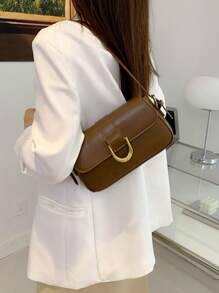 时尚 PU 皮革单肩包、潮流腋下包、女士优雅手提包和钱包 - 咖啡棕 - 查看 2