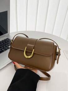 时尚 PU 皮革单肩包、潮流腋下包、女士优雅手提包和钱包 - 咖啡棕 - 查看 6