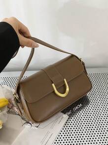 时尚 PU 皮革单肩包、潮流腋下包、女士优雅手提包和钱包 - 咖啡棕 - 查看 5