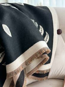 1 件女士花卉提花针织保暖围巾，简约风格，适合秋冬季，可用作装饰 - 黑色 - 查看 4