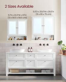 VASAGLE Gabinete de baño con espejo, gabinete de pared con 2 puertas con espejo, estante ajustable, compartimento abierto, montado en la pared, 15 x 65 x 75 cm, decoración de baño de verano, organizador de baño, accesorios de baño