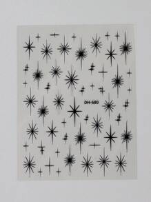 闪亮星星美甲贴纸金色银色黑白星光滑块 Y2K 金属镀铬自粘贴花 DIY 美甲装饰 - 彩色 - 查看 7