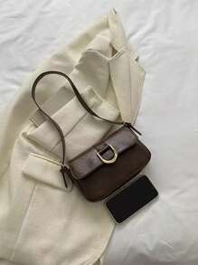 简约金属装饰翻盖方形包 - 咖啡棕 - 查看 4