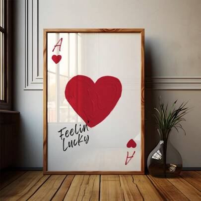 1 pezzo, cartellone da appendere in tela, cartellone rosso dell'asso di cuori fortunato, cartellone per decorazioni di San Valentino, Cuore rosso, Stampa regalo da cucina, Decorazione bar, cartellone con carte da gioco, Decorazione estetica da cucina, Galleria moderna, Arte digitale