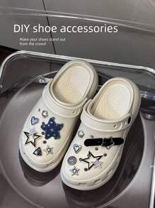 12 件可拆卸钻石镶嵌时尚星星、笑脸、心形时尚鞋饰，适用于沙滩鞋和镂空木屐 - 藍色 - 查看 5