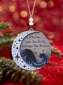 我对你的思念比天空更高，比海洋更深，新月海浪装饰，海滩海洋装饰，纪念礼物 2 层木制装饰，树上挂饰，家居饰品装饰，圣诞礼物 - 彩色 - 查看 4