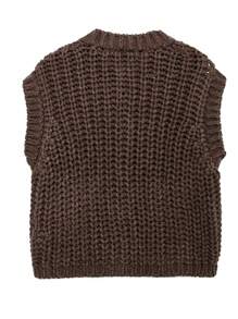 Women's Simple Button Decoration Thick Needle Sleeveless Round Neck Knitted Vest Tops Casual - Brown - View 4