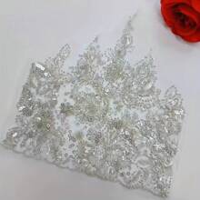 奢华银色和金色亮片和珠饰蕾丝贴花，适用于 DIY 牛仔服装 - 10.24 * 9.25 英寸 - 銀色 - 查看 6