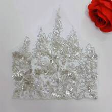 奢华银色和金色亮片和珠饰蕾丝贴花，适用于 DIY 牛仔服装 - 10.24 * 9.25 英寸 - 銀色 - 查看 4