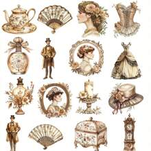 1 包复古中世纪绅士与少女装饰贴纸，创意复古中世纪绅士与少女手工贴纸，适用于剪贴簿、日记、相册、照片、学校 DIY、装饰文具用品 - 金色 - 查看 4