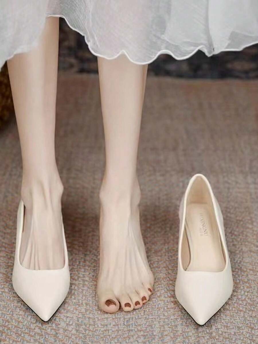 2024 Wiosna Nowość Eleganckie Białe Buty Na Wysokim Obcasie Dla Kobiet, Czółenka Sukienki Druhny, Obuwie Profesjonalne Na Wąskim Obcasie Antypoślizgowe