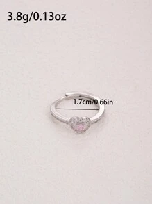 1 件可爱粉色锆石心形戒指，银色珠宝，情人节送给女士的礼物 - 彩色 - 查看 5