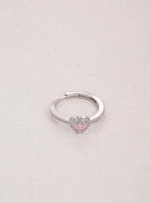 1 件可爱粉色锆石心形戒指，银色珠宝，情人节送给女士的礼物 - 彩色 - 查看 4