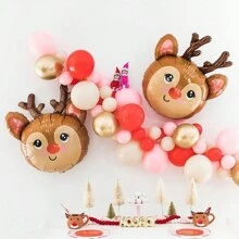 2 个圣诞驯鹿头铝箔气球，可爱驯鹿气球，适合圣诞快乐派对、冬季森林动物主题派对、生日派对装饰、圣诞节 - 彩色 - 查看 1