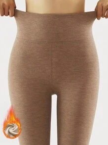 1 件秋冬天鹅绒保暖内衬紧身裤，高腰瘦身健身裤，户外运动保暖服 - 彩色 - 查看 18