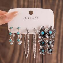 Set de 6-18 piezas de joyería de estilo bohemio con flores, formas geométricas y turquesas, inspirada en el estilo europeo y americano - Imagen principal en rojo - Ver 4