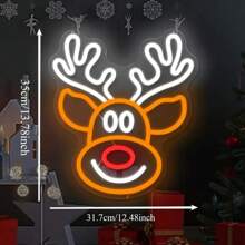 1 件圣诞快乐铃铛霓虹灯 - 手工制作的 LED 墙壁艺术，USB 供电，多色照明适用于家庭和派对装饰，完美的节日礼物，鹿角，鹿头形霓虹灯装饰灯房间卧室派对节日礼物无需电源插头，USB 供电，圣诞装饰圣诞礼物感恩节圣诞树装饰饰品圣诞灯卧室装饰家居装饰派对装饰节日房间装饰 - 多色 - 查看 10