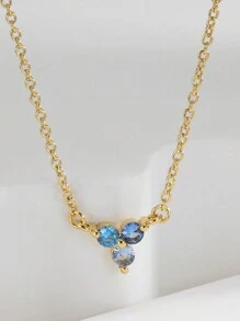 Charm-In 1 件优雅简约蓝色锆石镶嵌吊坠项链，适合女士日常佩戴和通勤，可作为送给女朋友的礼物 - 項鍊 - 查看 6