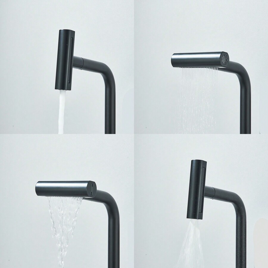 Matte Black 4 Mode Kitchen Sink Faucet Stainless Steel With Pull Down