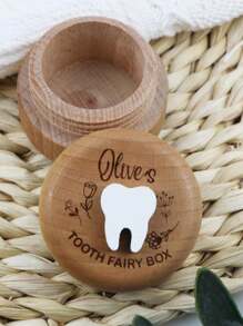 1 Pc Customized Tooth Fairy Box For Tooth Holder Wooden Saver Organizer Storage Box For Boys Girls Lost Teeth Birthday Present - Brown - View 5