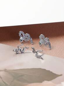 2 件优雅小蛇装饰水钻不锈钢蛇形鼻环/鼻环，低过敏穿孔身体首饰 - 銀色 - 查看 10