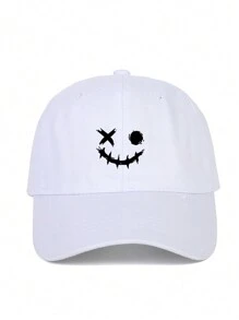 男女通用街头风格趣味笑脸图案印花棒球帽，可调节户外遮阳帽，休闲运动帽，适合日常通勤 - 彩色 - 查看 3