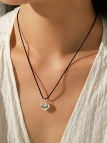 MODIAN 925 纯银时尚简约镜面心形毛衣长款吊坠项链女士日常精美珠宝礼物 - 金色 - 查看 2