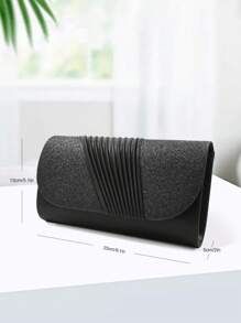 女士经典优雅褶皱手拿包，正式派对手拿包，闪亮单肩信封手提包-BLCAK - 黑色 - 查看 2