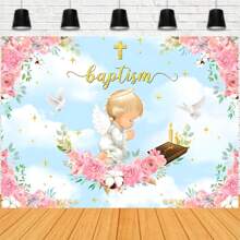 Phông nền chụp ảnh lễ rửa tội đầu tiên Trang trí tiệc lễ rửa tội Banner Nền ảnh Chúa ban phước cho hoa - Loại C - Xem 1
