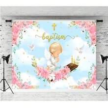 Phông nền chụp ảnh lễ rửa tội đầu tiên Trang trí tiệc lễ rửa tội Banner Nền ảnh Chúa ban phước cho hoa - Loại C - Xem 3