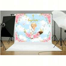 Phông nền chụp ảnh lễ rửa tội đầu tiên Trang trí tiệc lễ rửa tội Banner Nền ảnh Chúa ban phước cho hoa - Loại C - Xem 2